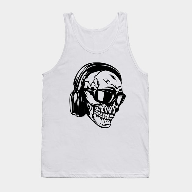 Skull with Headphones Funny Skull Tank Top by Dazling Things